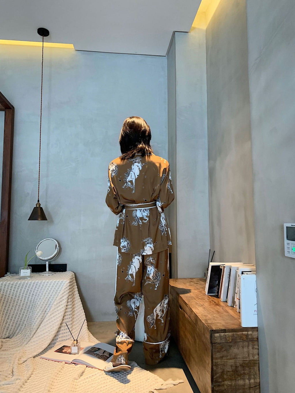 Belted Silk Pajamas Home Clothes Women's Suit