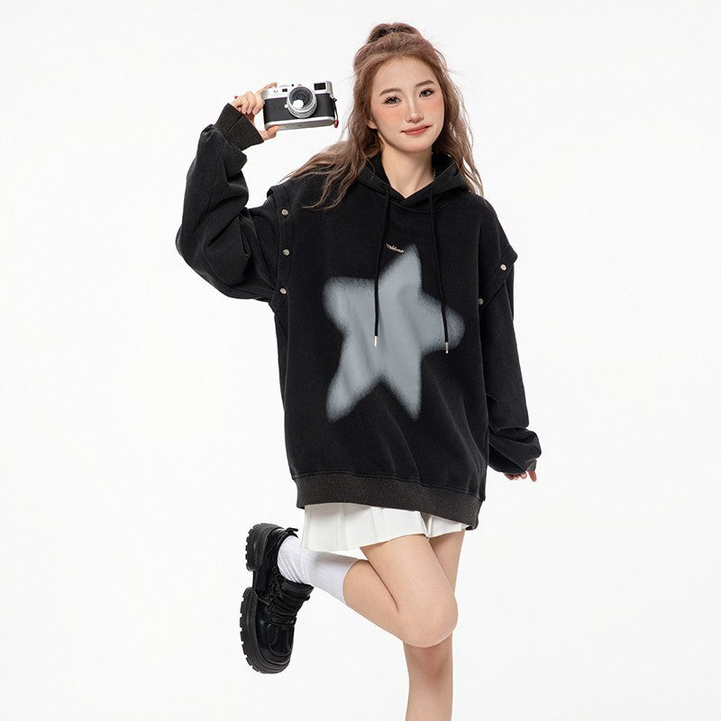 American-style XINGX Printed Distressed Detachable Sweater Autumn Couple Loose Top