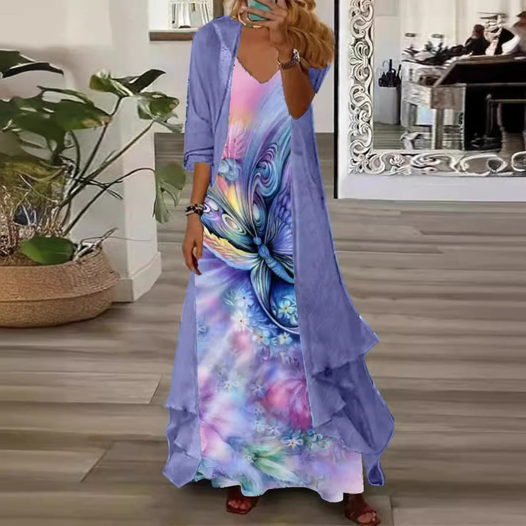 European And American Vacation Spaghetti Straps Long Skirt Indian Style Large Swing Skirt Two-piece Set