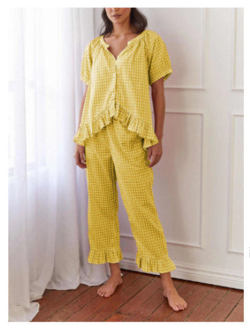 Women's Comfort And Casual Ruffled Button Top Trousers Suit