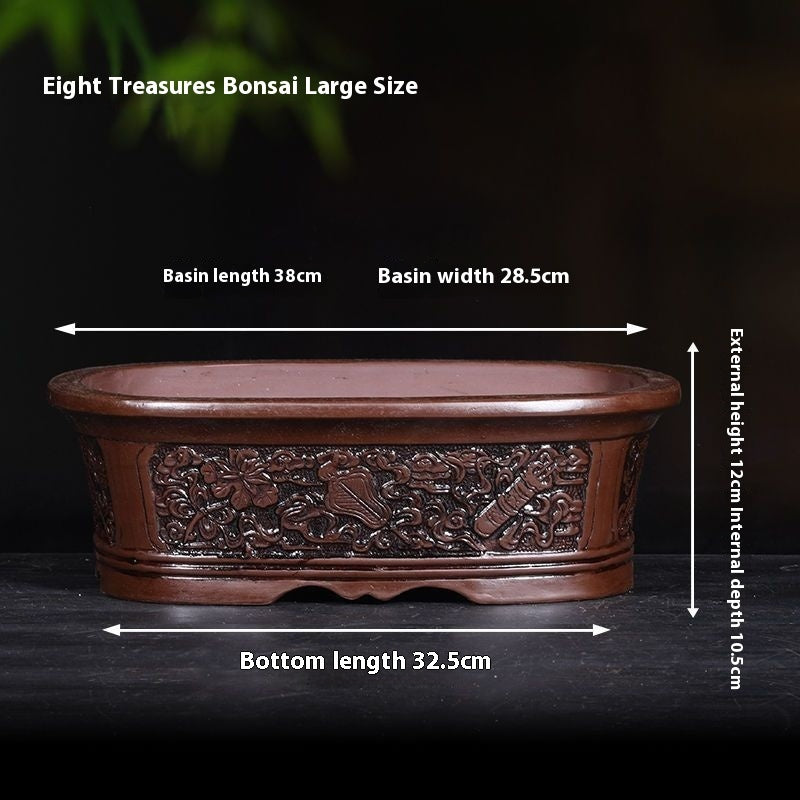 Banyan Flower Pot Purple Sand Relief Pachira Macrocarpa Welcome Pine Happiness Tree Ganoderma Old Pile Extra Large Ceramic Landscape Basin