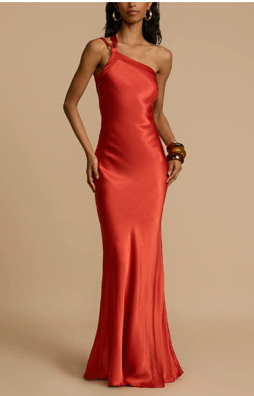 Party Slim-fit Oblique Shoulder Dress Women