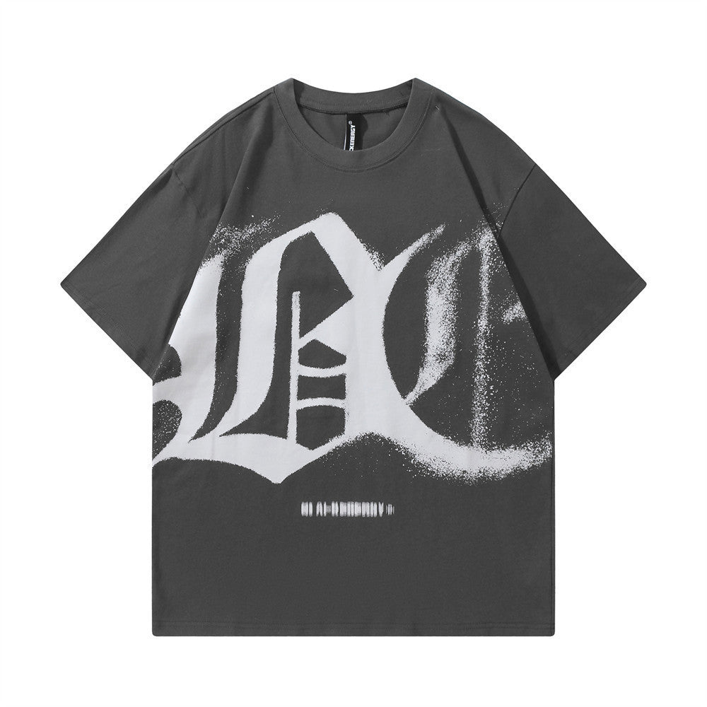 Dark High Street Gothic Alphabet Graffiti Print Short-sleeved T-shirt