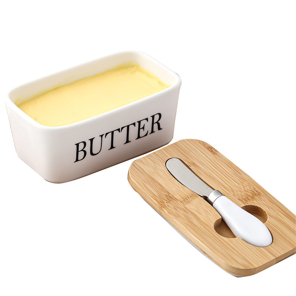 Butter Box Sealed Can Butter Bamboo Cover Cheese With Knife