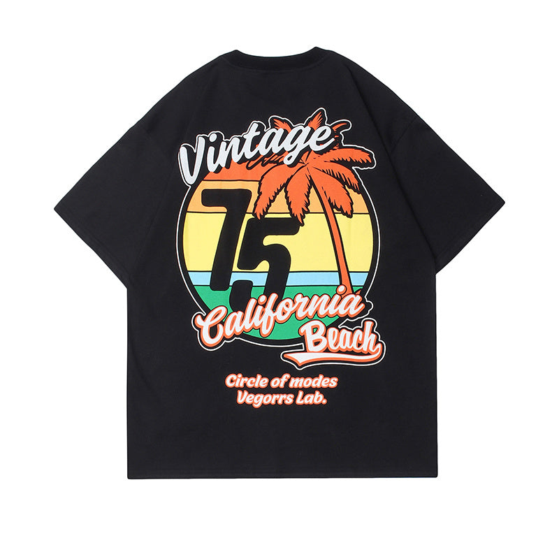 Beach Coconut Tree Print Short-sleeved T-shirt For Men And Women