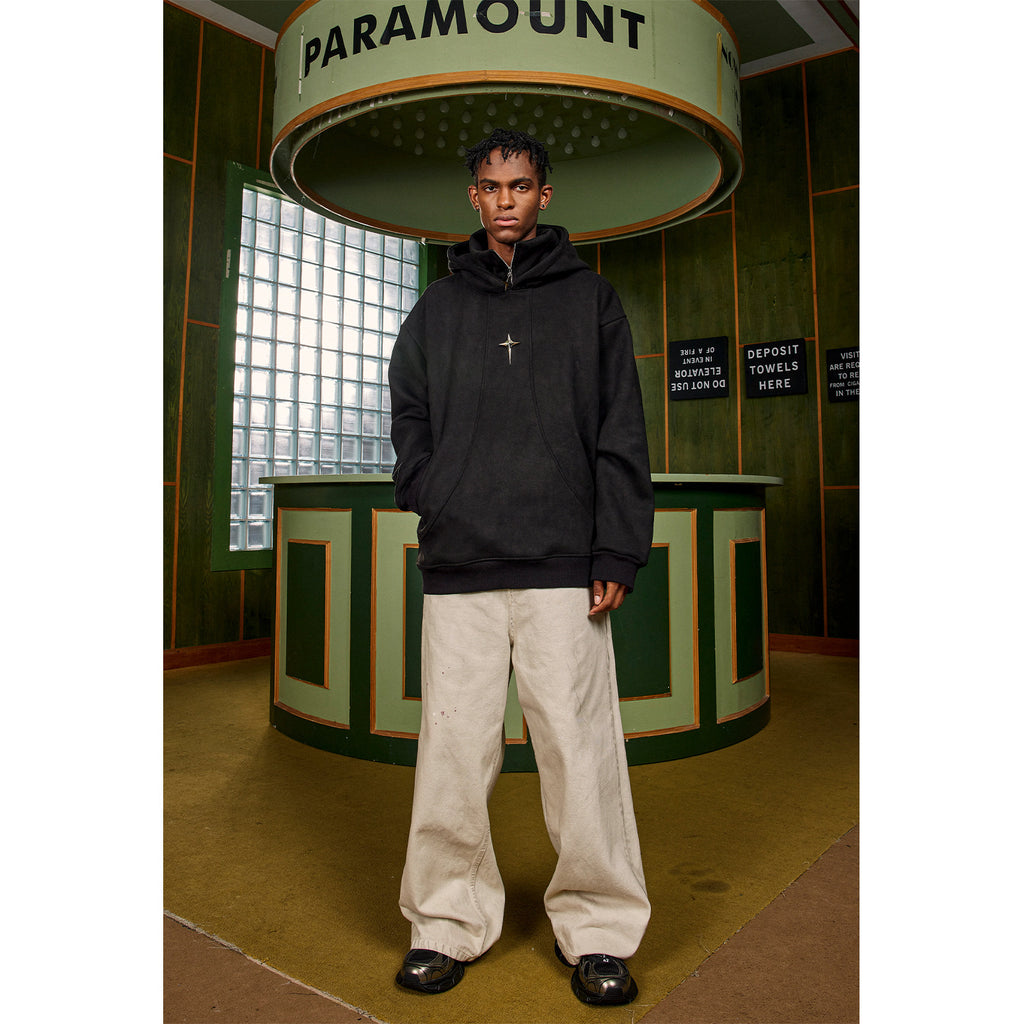 Fashion Brand Metal Hooded Sweater Street Turtleneck Coat