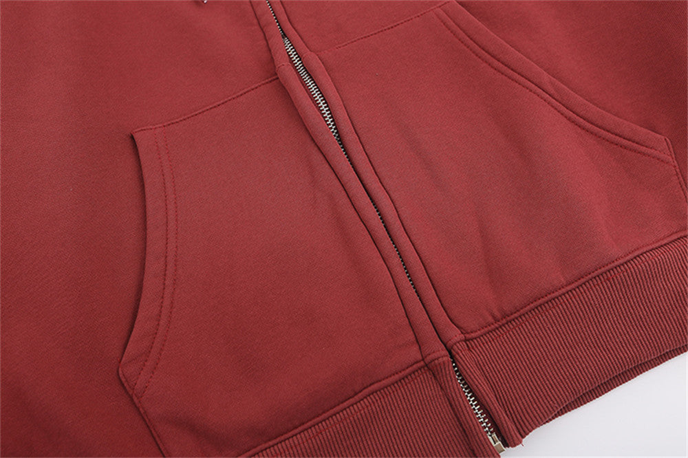 Creative Letters Printing Plus Velvet Hooded Cardigan Sweaters Menswear Loose Zipped Sports Coat