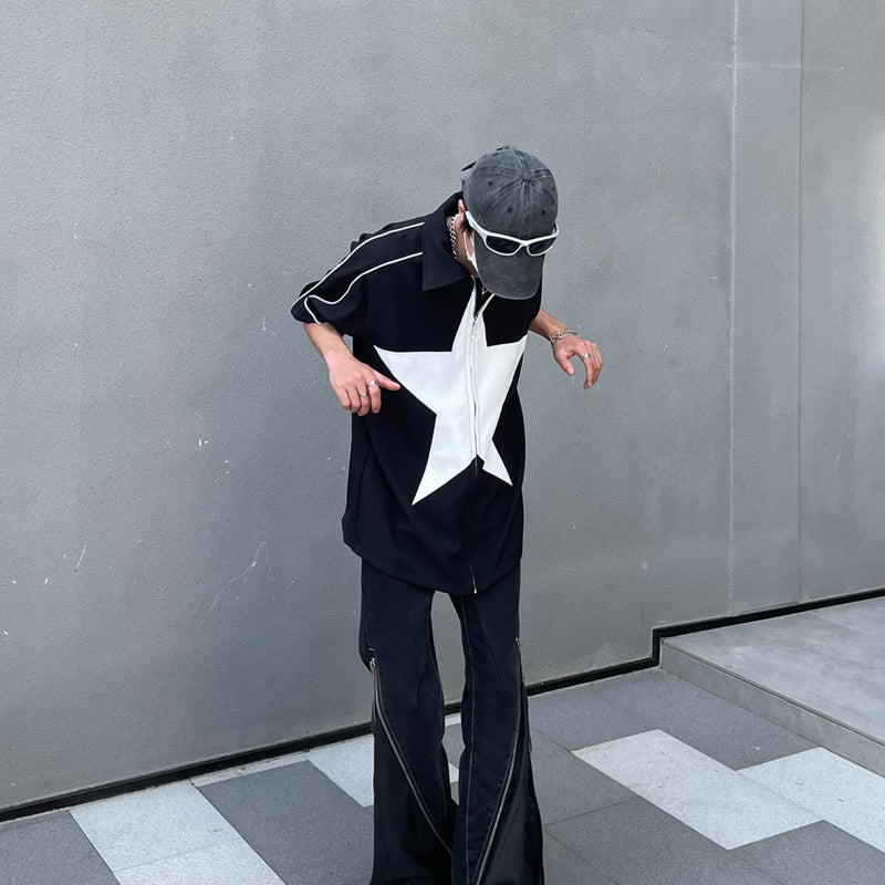 Men's Star Patchwork Short Sleeved Shirt