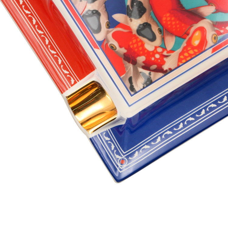 Fashion Creative Large Capacity Square Painted Ceramic Cigar Ashtray