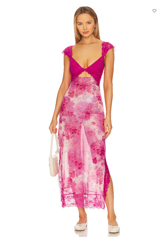 Shoulder Strap Stitching Slit Color Length Dress