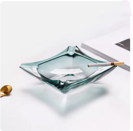 Crystal Glass Gold Rim Ashtray Prevent Fly Ash