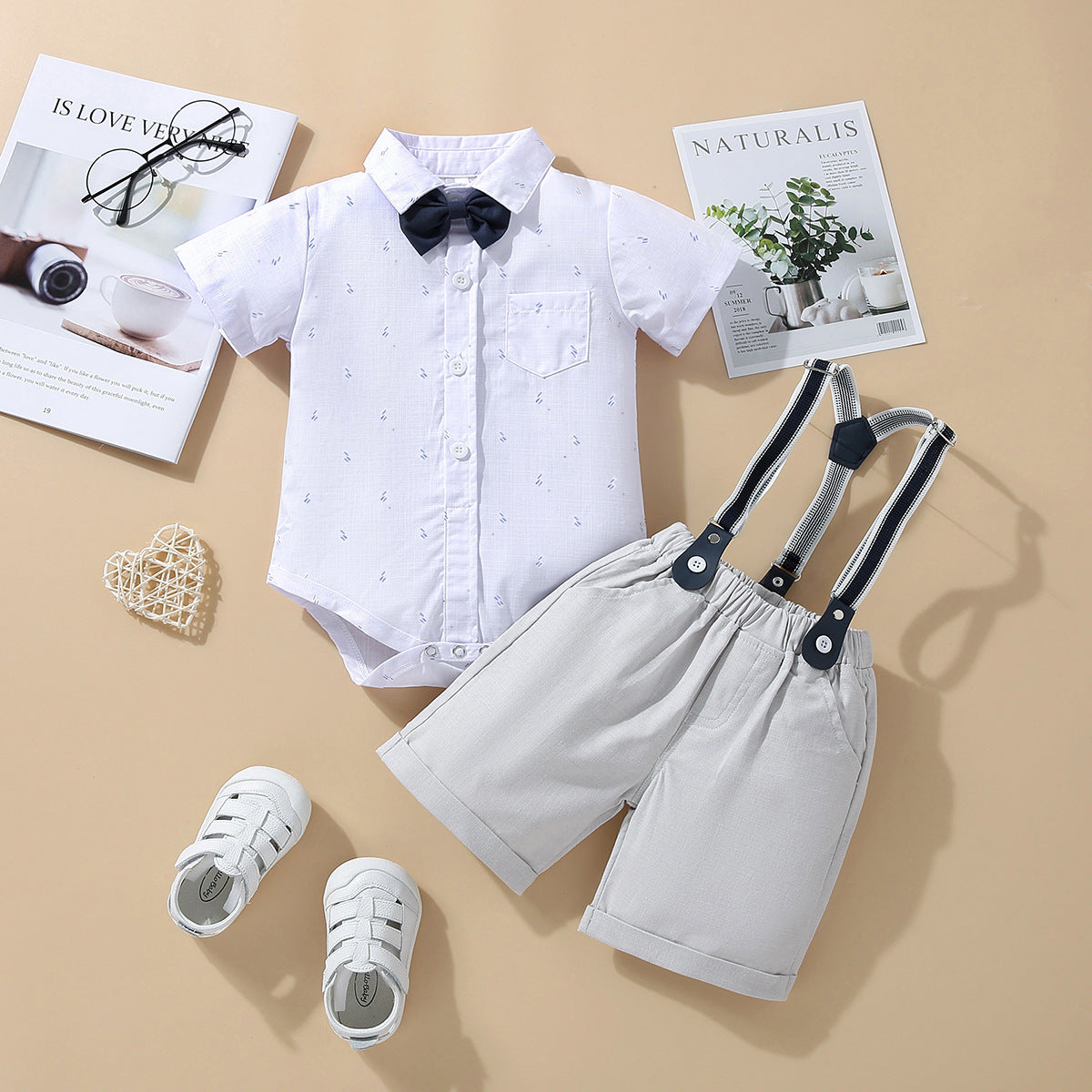 Children's Summer Clothing Short Sleeve Rompers Suspender Shorts Gentleman Suit