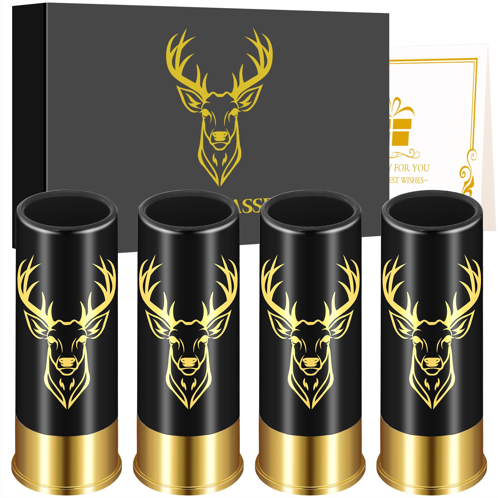 4 Deer Heads 1.5 Ounces - Reusable High-quality Plastic Bullet Cup, Suitable For Whiskey, Cocktails, And Wine, Perfect For Bars, Parties, And Gifts