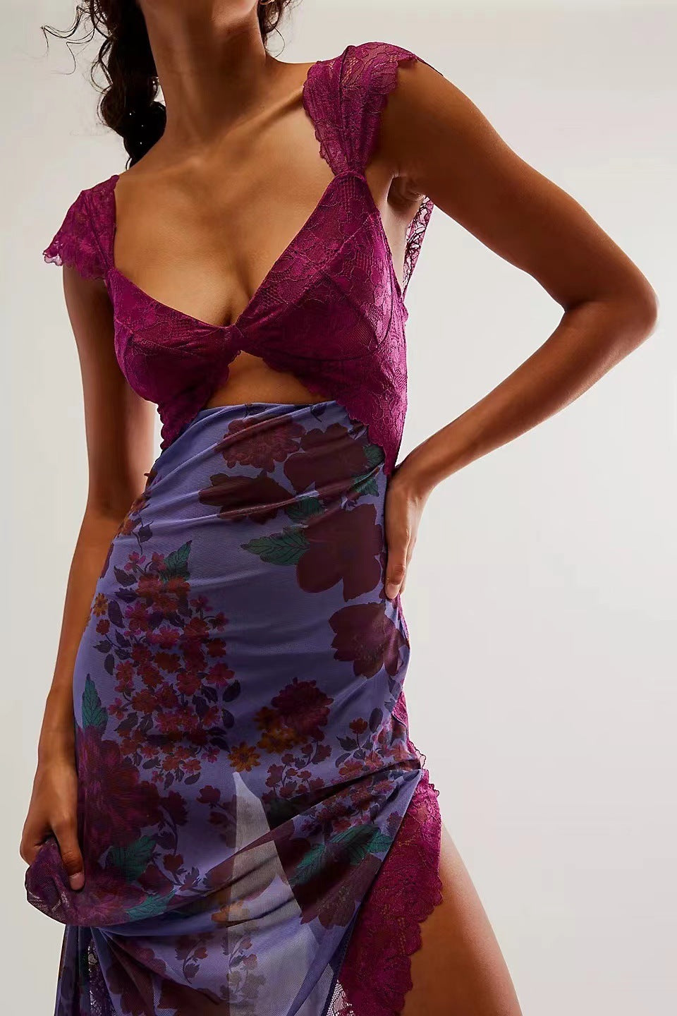 Shoulder Strap Stitching Slit Color Length Dress