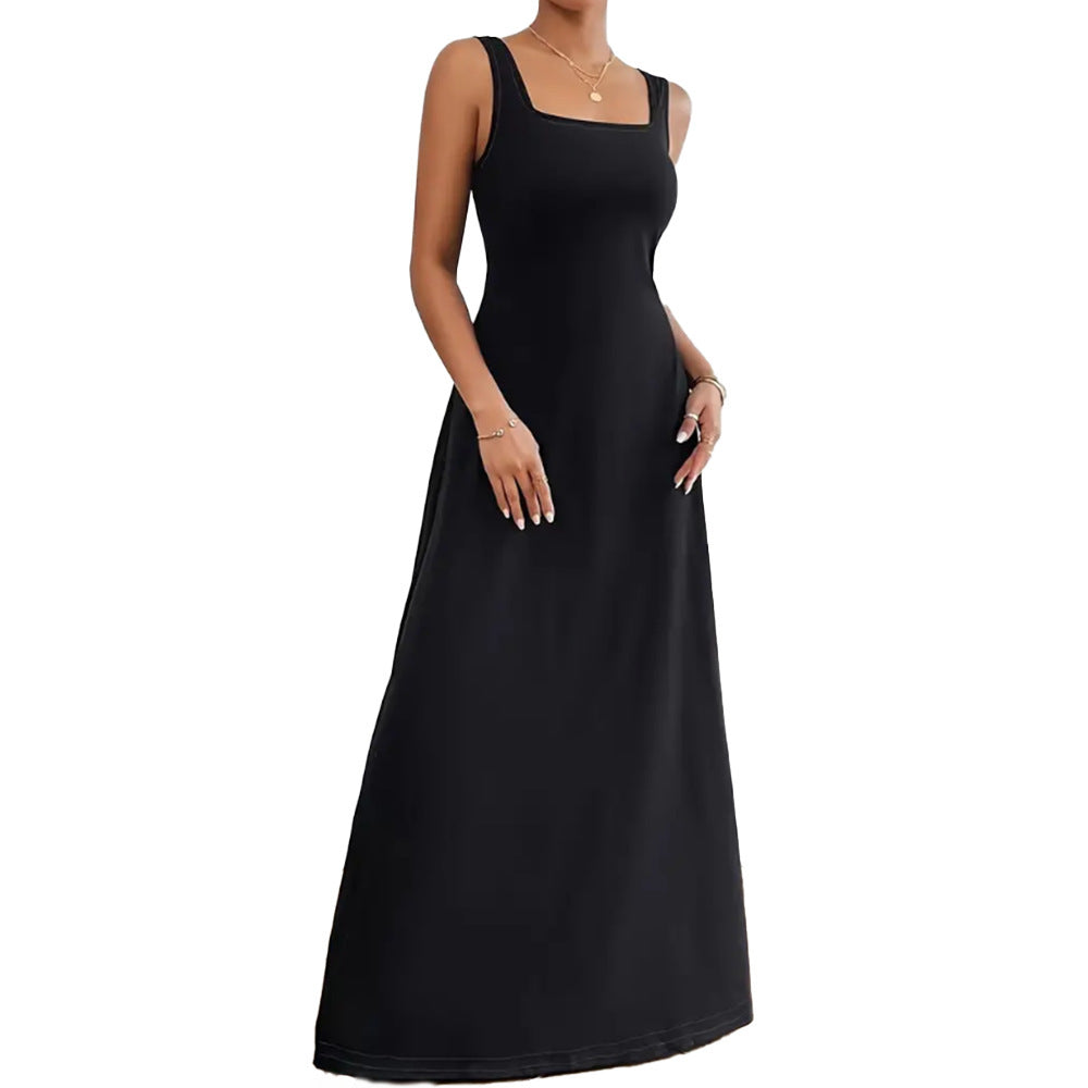 Women's Solid Color Casual Square Collar Sleeveless Dress