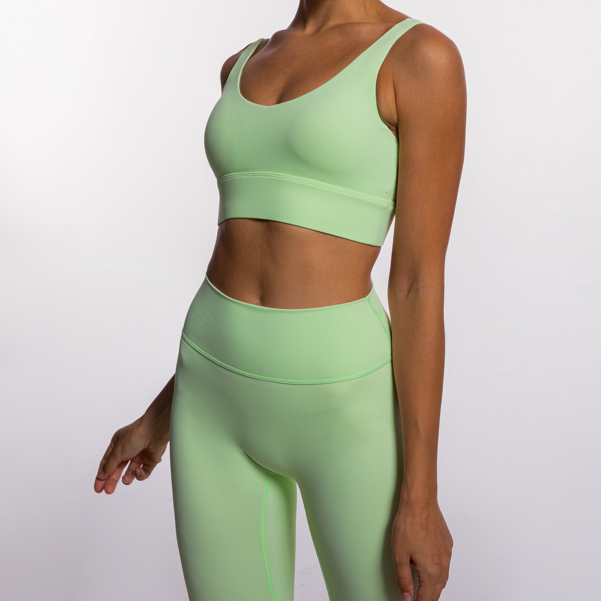 Autumn And Winter Nylon Nude Yoga Suit Suit With Thin Shoulder And Back Bra