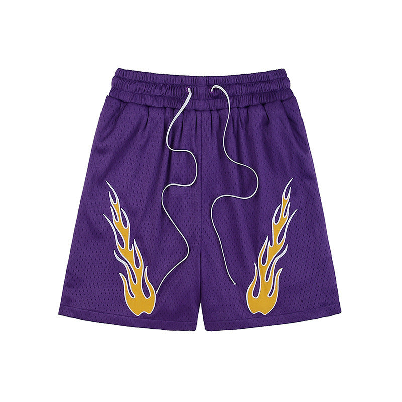 Men's New American Embroidered Flame Casual Shorts