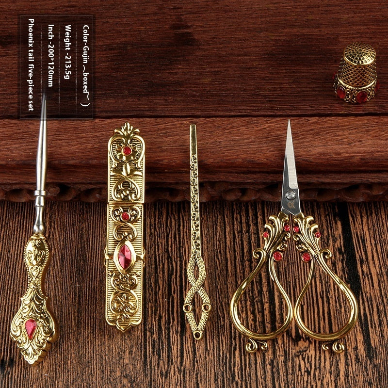 European-style Retro Affordable Luxury Inlaid With Phoenix Tail Scissors Set