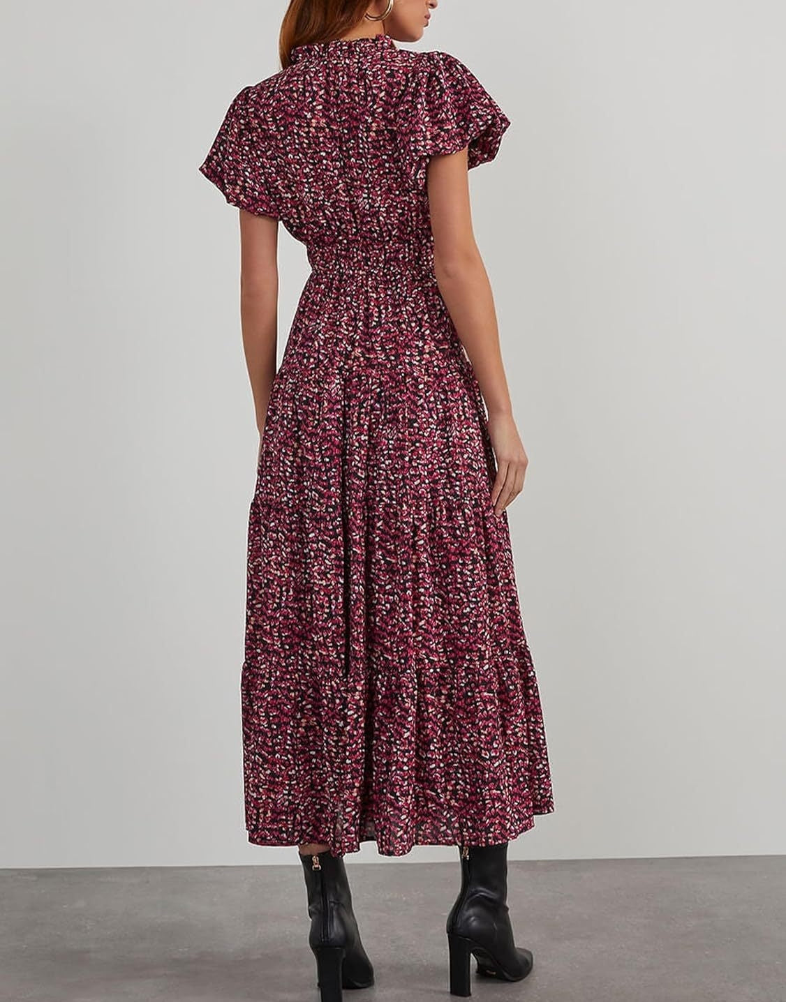 Women's V-neck Bubble Pleated Print Short Sleeve Dress