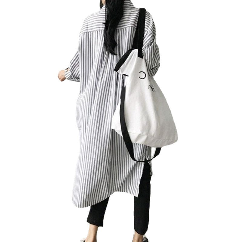 Early Autumn Lazy Cold Style Mid-length Striped Shirt