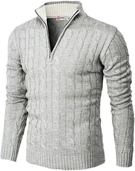 Men's Knitted Zippered Mock-neck Polo Sweater