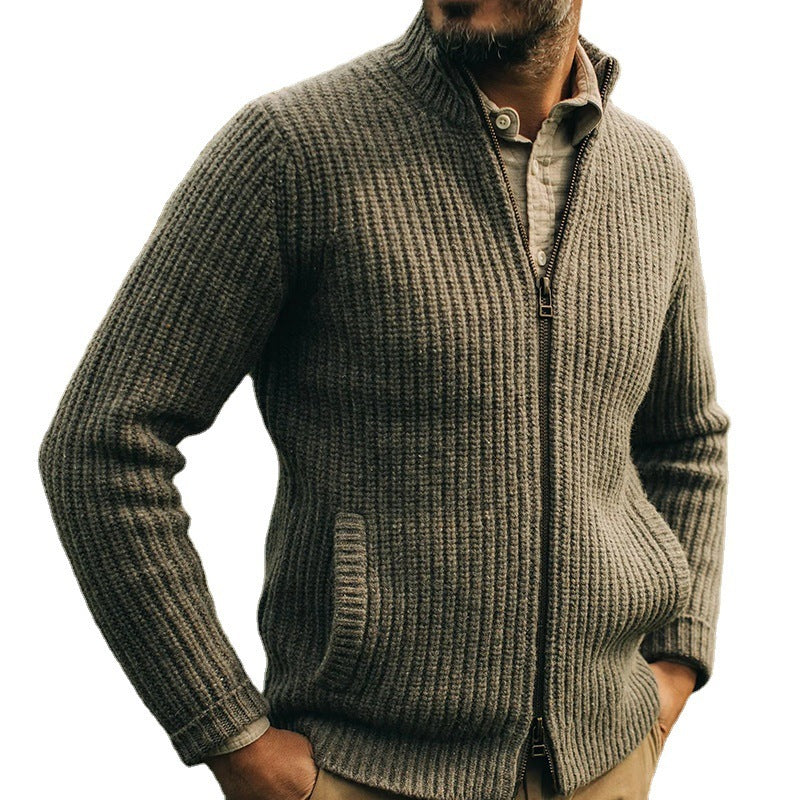 New European And American Woolen Sweater Coat Men's Retro Zipper Top