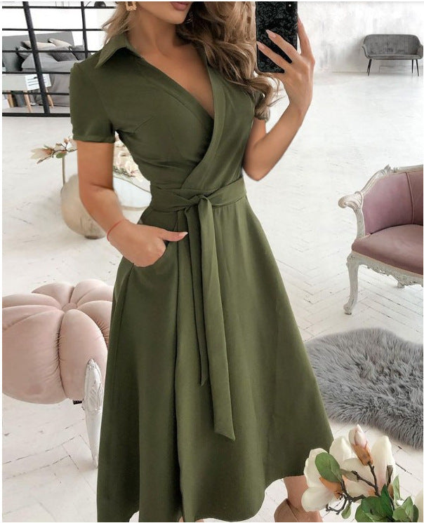 Fashion Long Sleeve V-neck Printed Sheath Dress