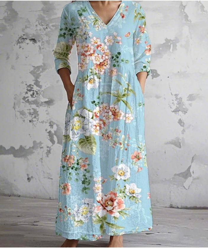 Casual Women's Fashion Floral Print Mid-length Dress