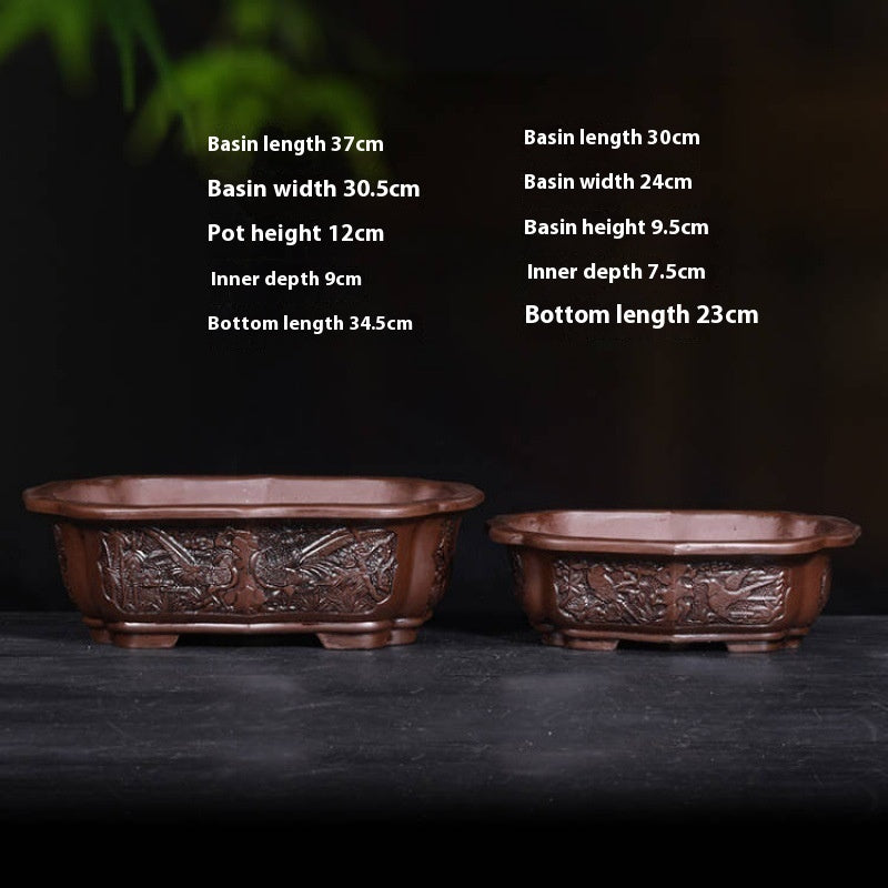 Banyan Flower Pot Purple Sand Relief Pachira Macrocarpa Welcome Pine Happiness Tree Ganoderma Old Pile Extra Large Ceramic Landscape Basin
