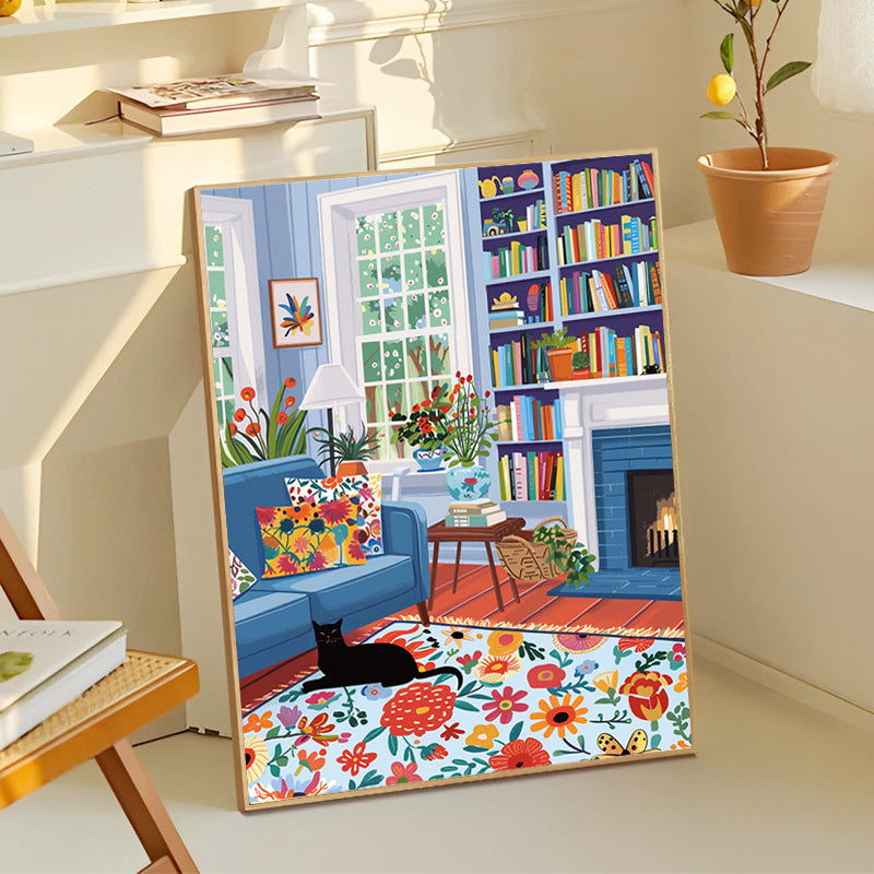 Diy Cartoon Digital Oil Painting Bedroom Paintings Cute Cat