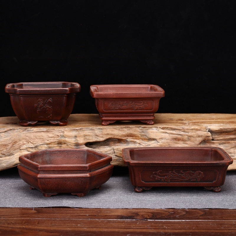 Purple Sand Flowerpot Small Size Antique Square Desktop Bonsai