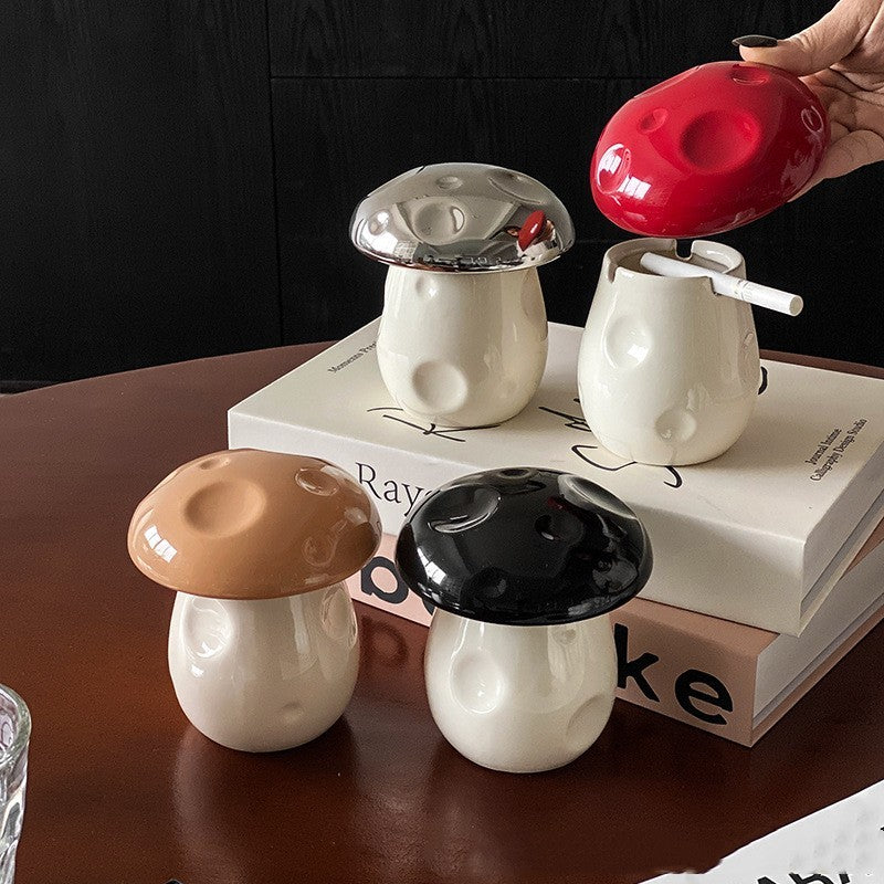 Prevent Fly Ash Mushroom Ashtray Desktop Decoration With Lid