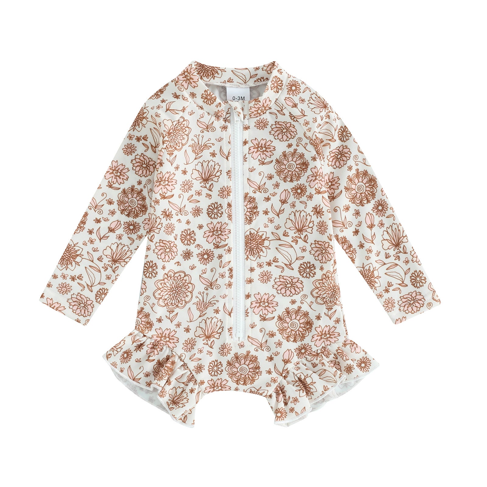 Girls' New Printing Long Sleeve One-piece Swimsuit