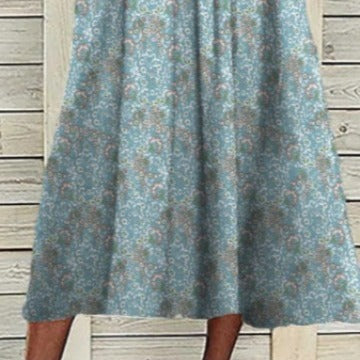 Casual Flower Print Pocket Pleated V-neck Button Dress