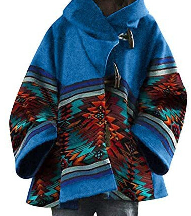 Winter New Women's Loose Retro Printed Woolen Coat