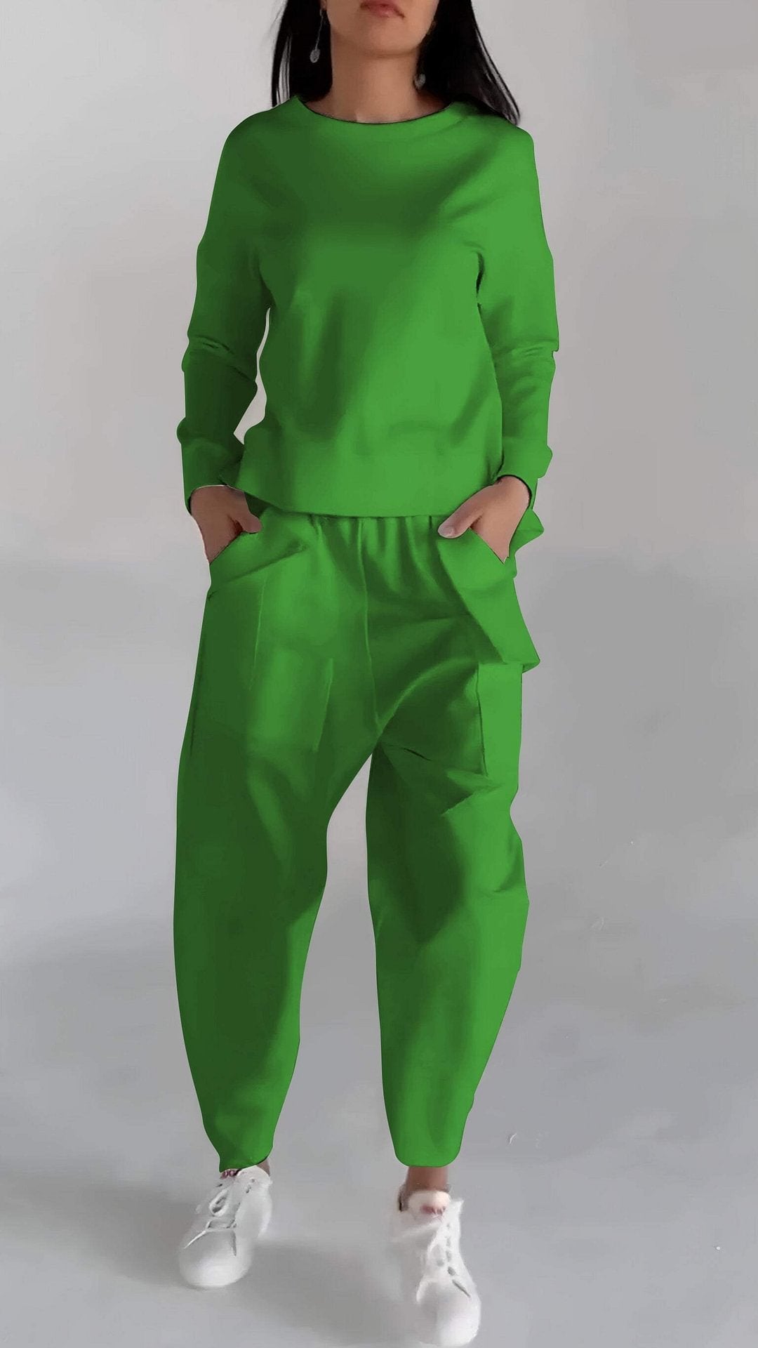 Women's Round Neck Long-sleeve Suit Pocket