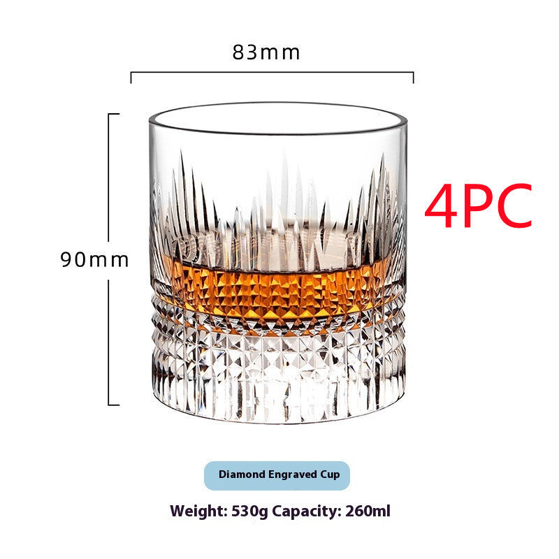 Whiskey Crystal Glass Handmade Fine Carved Wine Glass Ice Hockey Wide Mouth Light Luxury Shot Glass