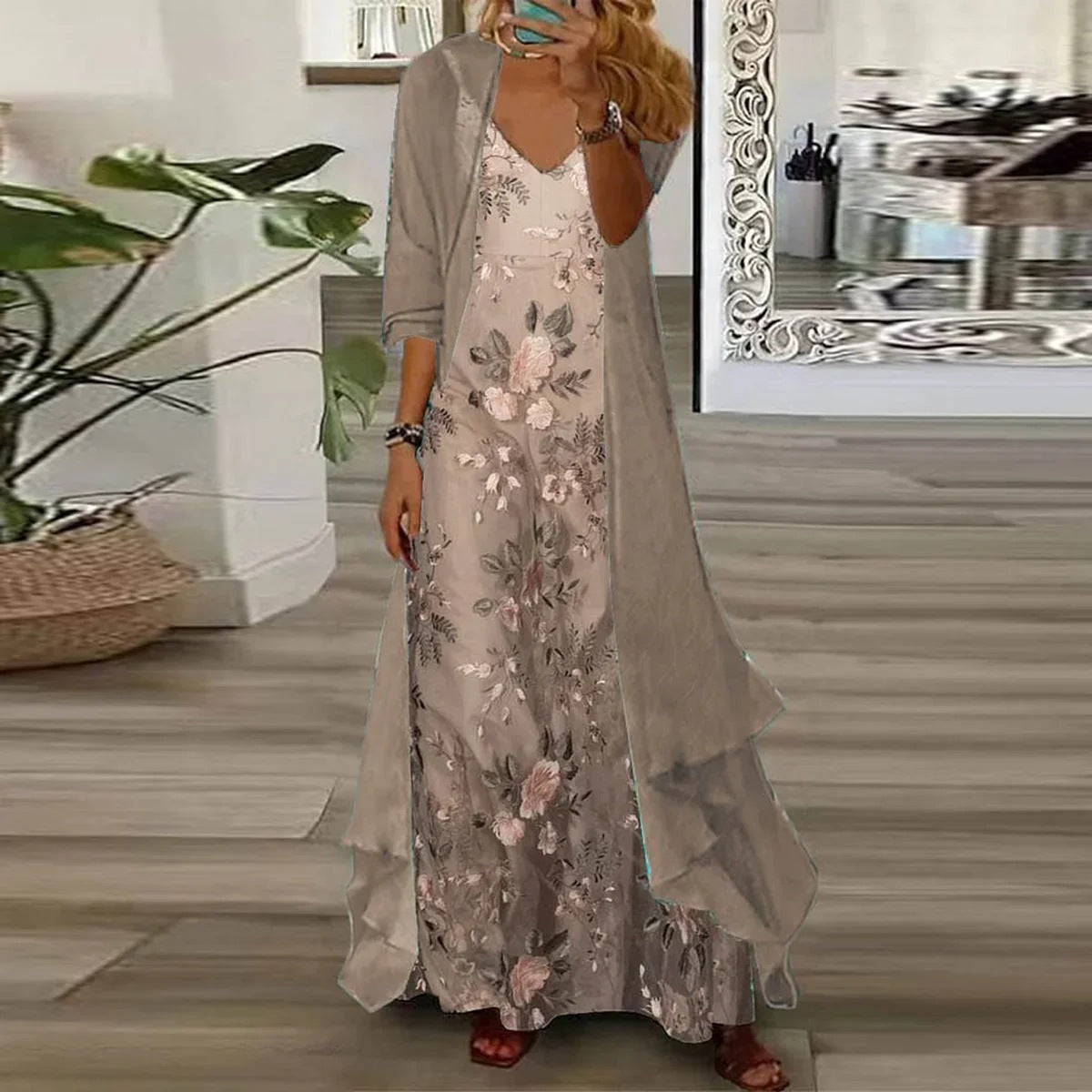 Women's Two-piece Digital Printing Sling Chiffon Jacket