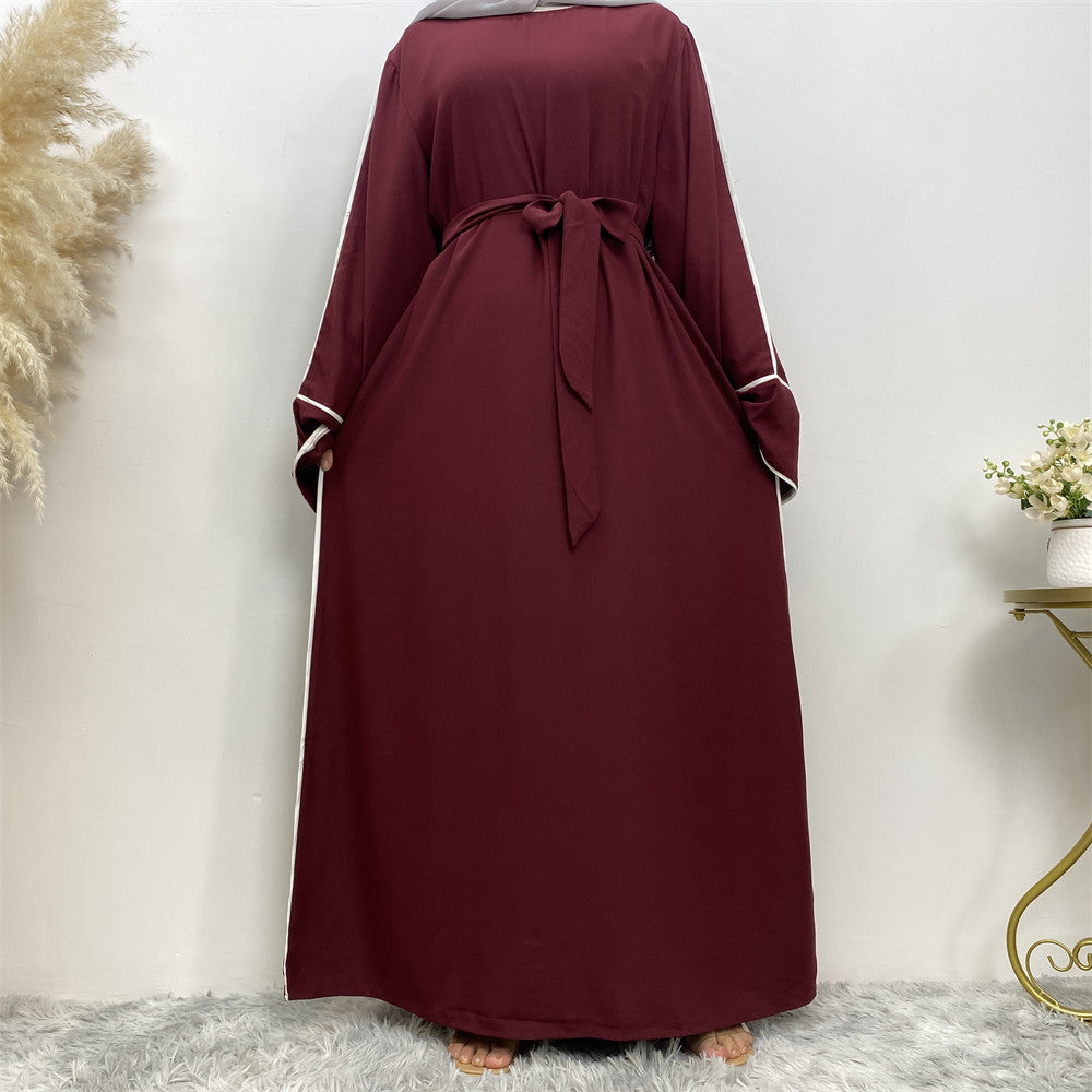 White Edge Net Color Plus Size Lace-up Dress