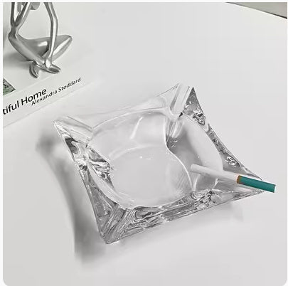 Crystal Glass Gold Rim Ashtray Prevent Fly Ash