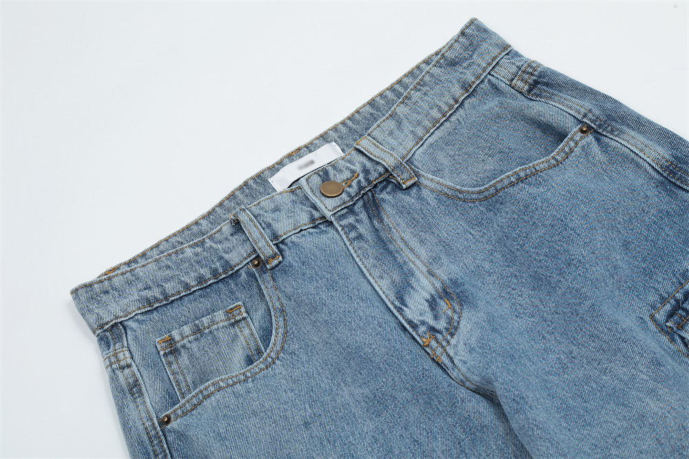 American Retro Multi-pocket Distressed Straight Cargo Pants Men