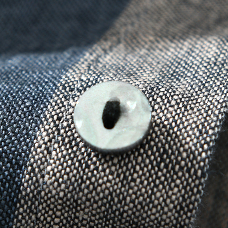 Summer Vintage Yarn-dyed Linen Five-point Sleeve Men's Contrasting Color Stripes Casual Lapel Large Size Cotton Hemp Shirt