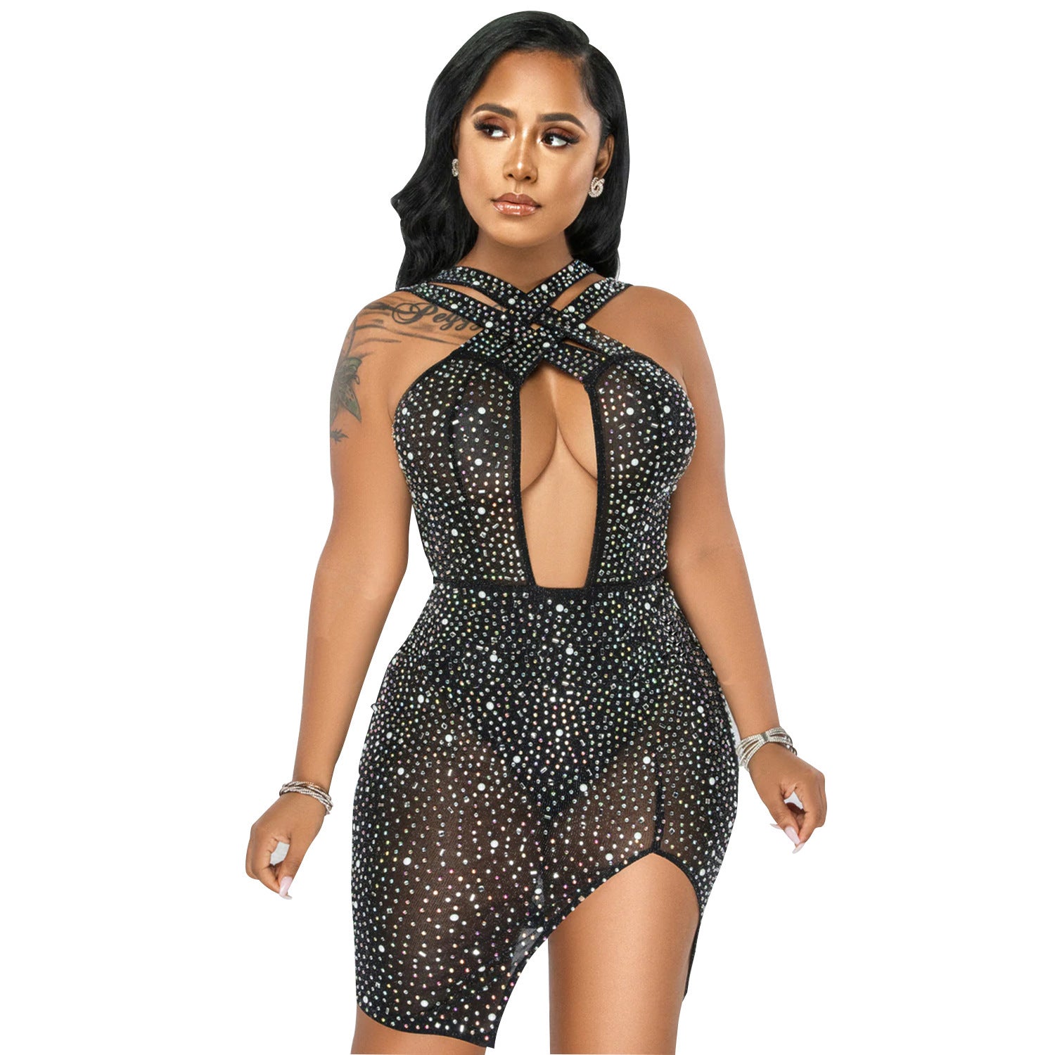 Women's Sexy Mesh Hot Drilling Nightclub Party Dress