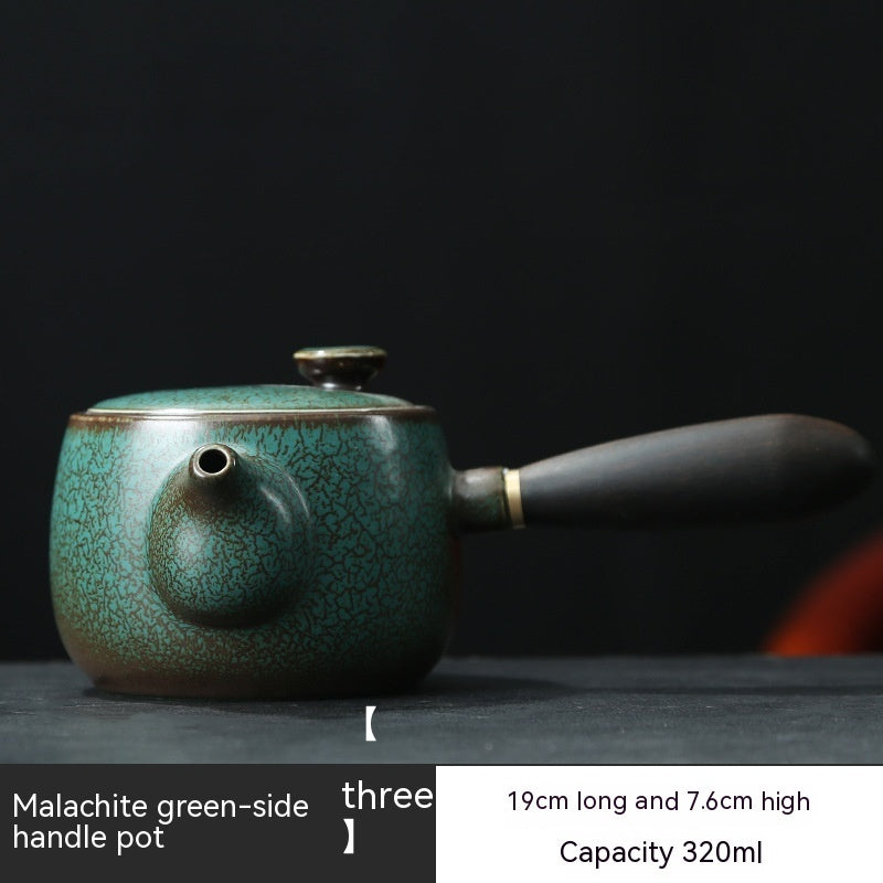 Japanese Style Kiln Baked Green Glaze Teapot Home Retro