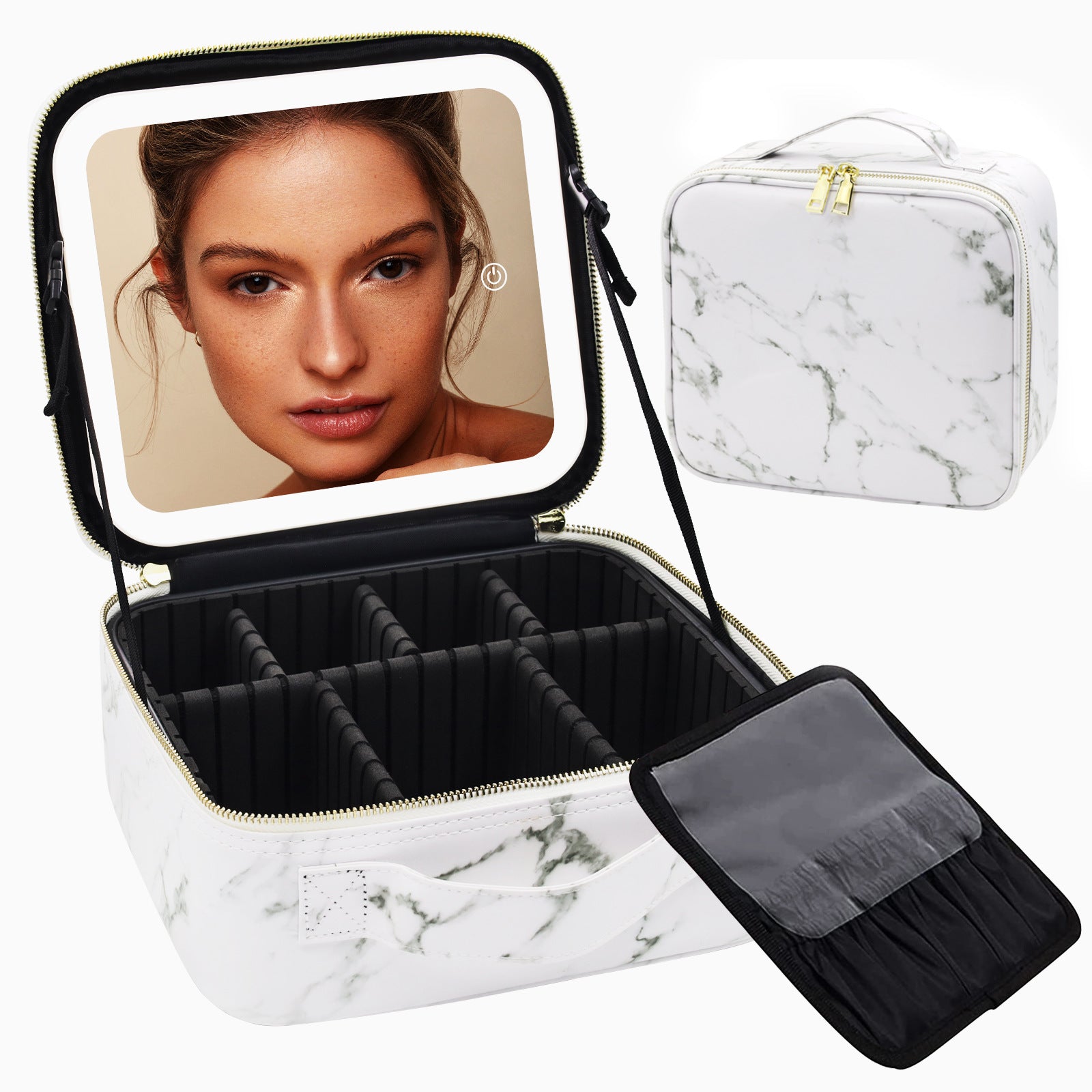 Large Capacity Cosmetic Case With LED Mirror High Sense Multifunctional Storage For Makeup Artist Cosmetic Bag