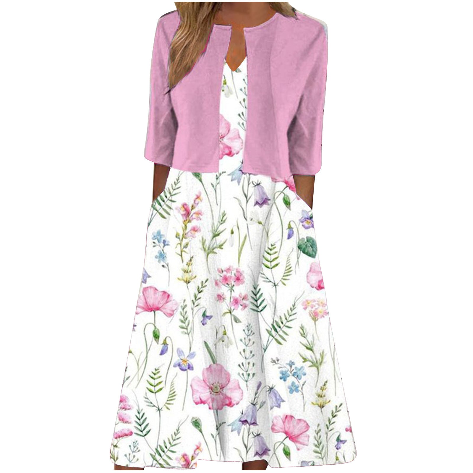 Ethnic Style Elegant Floral Print Vest Dress Cardigan Two-piece Set