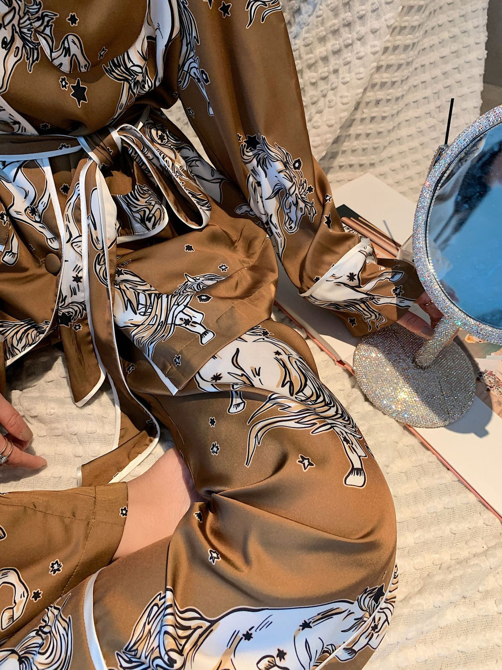 Belted Silk Pajamas Home Clothes Women's Suit