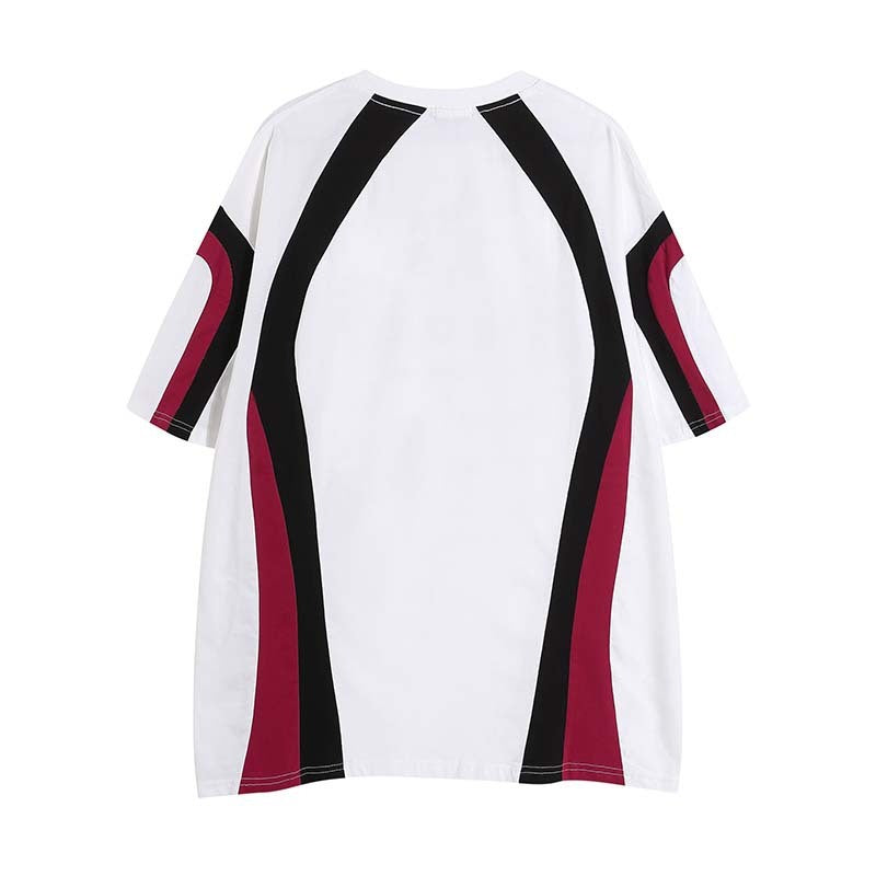 Retro Racing Style Letter Multicolor Printing Round Neck Short Sleeve T-shirt