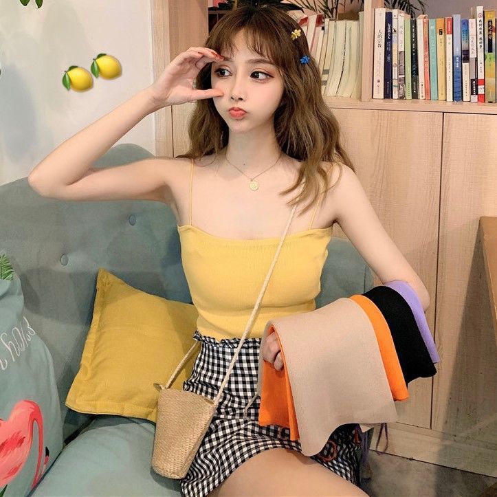 Knitted Spaghetti Straps Outerwear Slimming Inner Vest