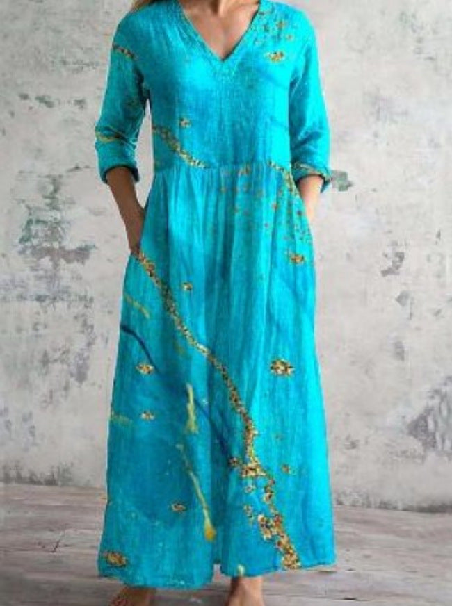 Casual Women's Fashion Floral Print Mid-length Dress